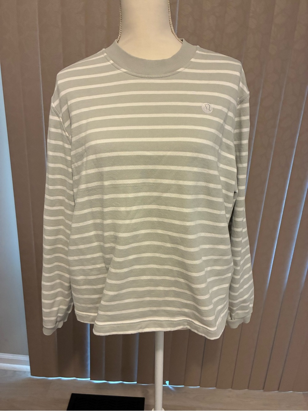 lululemon athletica Light Gray & White Striped Crew